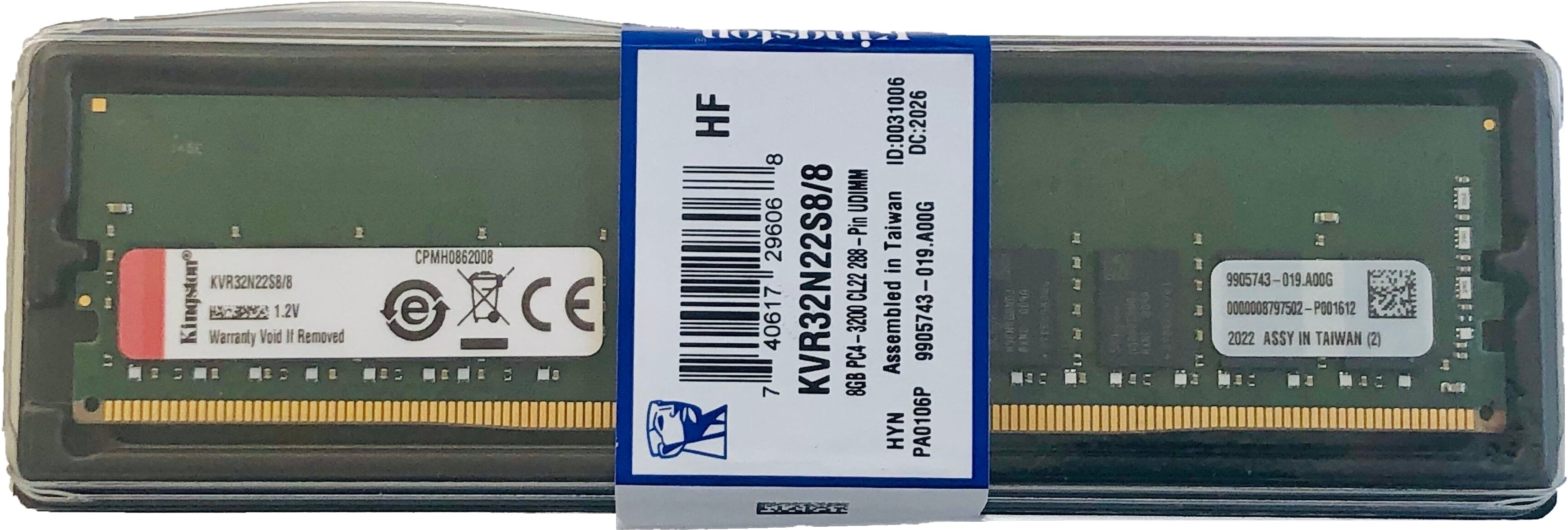  Kingston ValueRAM 8 DDR4 3200 DIMM CL22 single rank, Ret (KVR32N22S8/8) ()