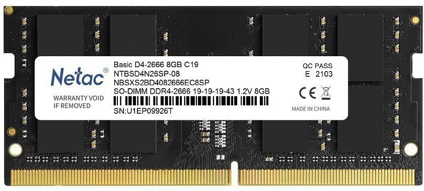  Netac Basics 8 DDR4 2666 SODIMM CL19 single rank, Ret (NTBSD4N26SP-08) ()