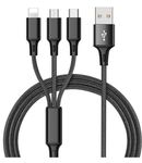 Купить USB кабель 3в1 8 pin Type-C Микро USB 2.0 A черный